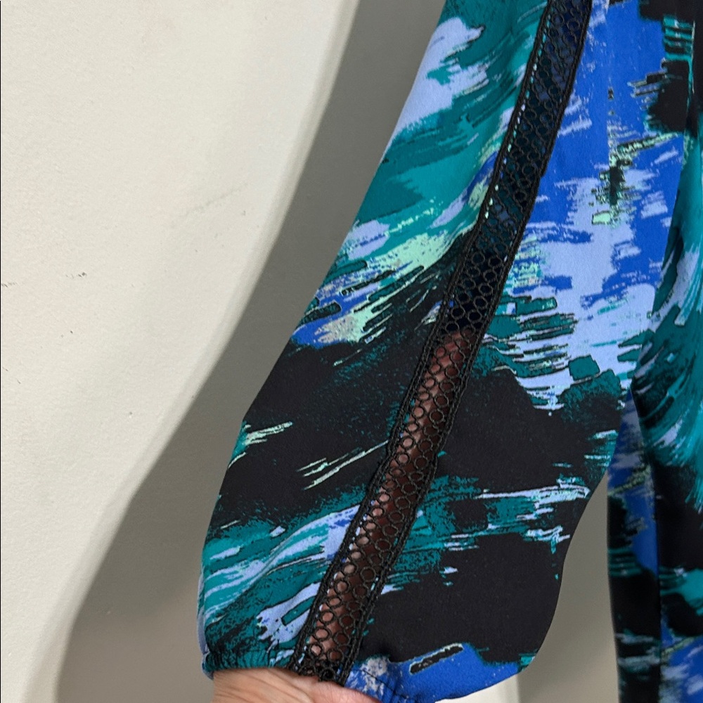 Catherine Malandrino Blue and Green Abstract Blouse - Picture 3 of 7